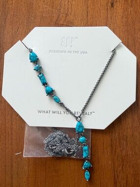 BP OG Turquoise Stone Drop Necklace hematite plating “Dangle Responsibly”